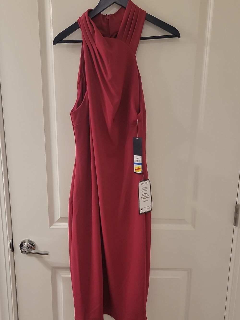 Macy's Sleeveless Wine-Red Midi Draped Neck Dress